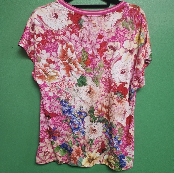 Johnny Was Pink Floral Butterfly Tee | Boho Short Sleeve Top | Size S - Picture 4 of 4